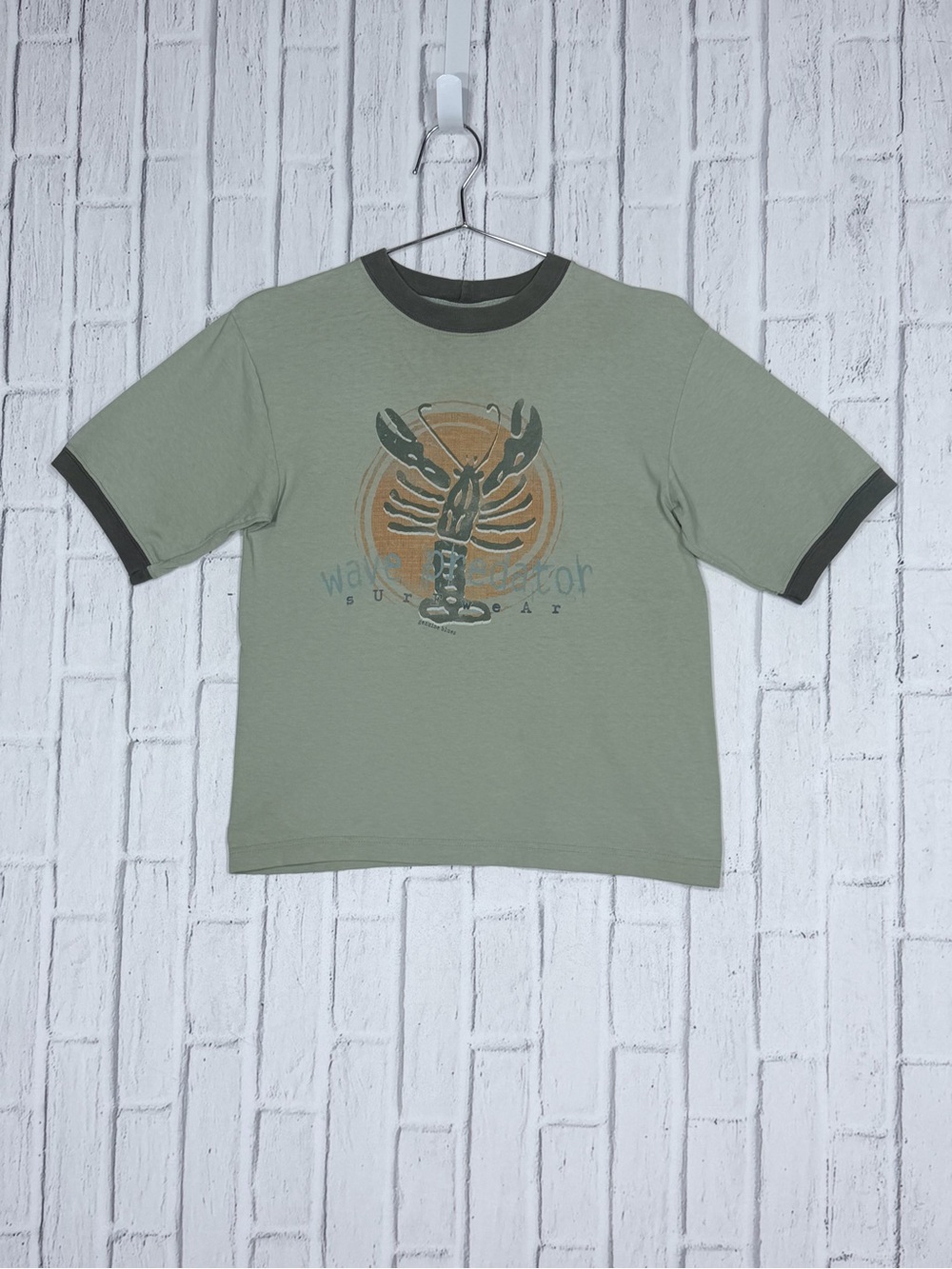 🦞 Genuine Blues Wake the Creator Lobster Ringer Tee Sage Green S